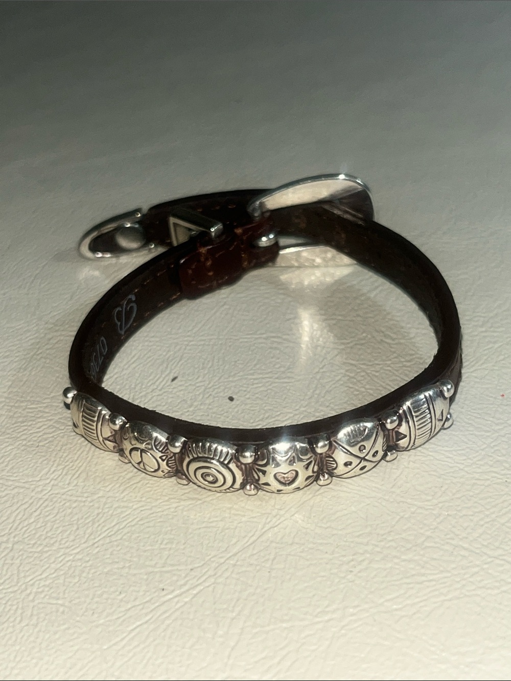 Brighton Brown Leather Bracelet with Decorative Silver-tone Charms